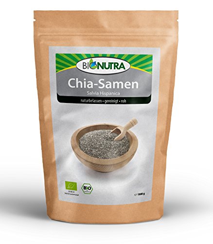 BioNutra Chia-Samen Bio (Salvia hispanica) 1000g, schwarze und weiße Samen aus kontrolliert biologischem Anbau, Rohkost, Premium-Qualität